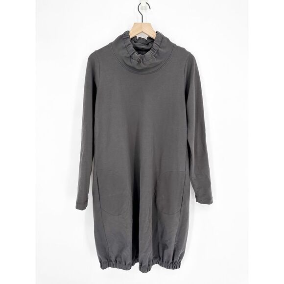 European Culture Mock Neck Tunic Dress French Terry Long Sleeve Grey Size Small - Picture 1 of 8